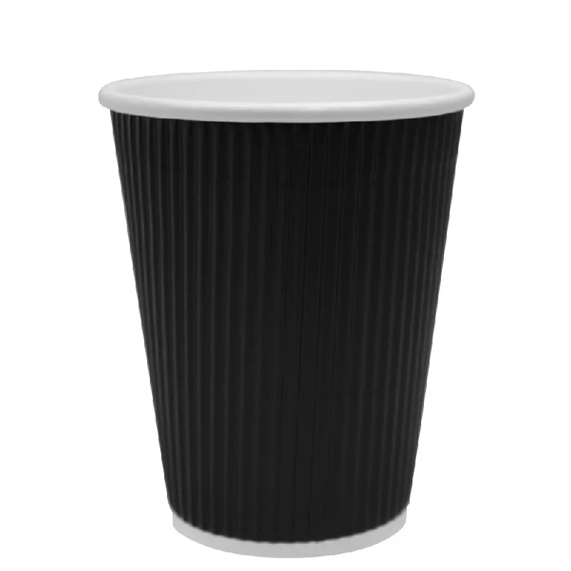 large custom mugs for family gatherings-Disposable Coffee Cups - 12oz Ripple Paper Hot Cups - Black (90mm) - 500 ct