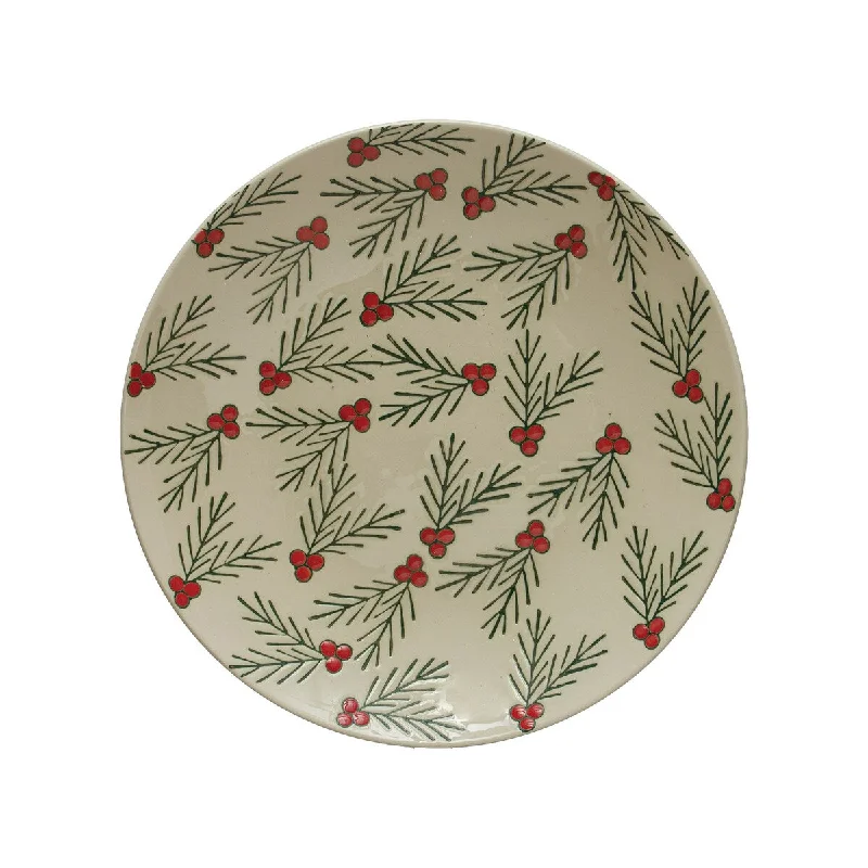 high-end dinnerware for elegant meals-Hand-Painted Stoneware Plate with Wax Relief Berries