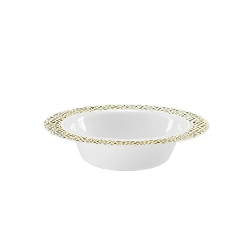 unbreakable dinner plates for kids’ meals-Pebbled Plastic Dessert Bowl Gold Rim 5 oz