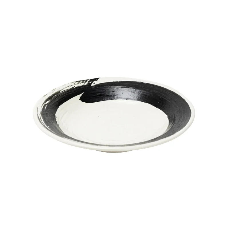 dinner plates with minimalistic designs-Concept Japan Serving Dish White with Brushed Black 24.5cm