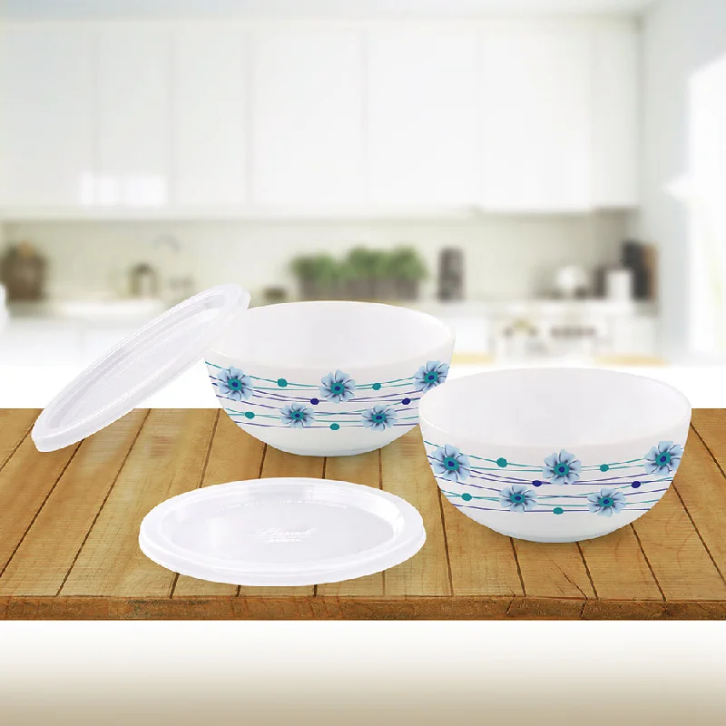 luxurious porcelain dinnerware set-Larah by Borosil Bluebell Snack Bowl with Cover