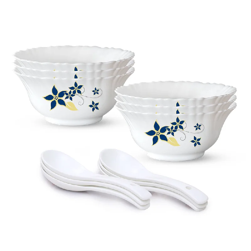 casual dinnerware for holiday meals-Larah by Borosil Viva Soup Bowl w Spoon