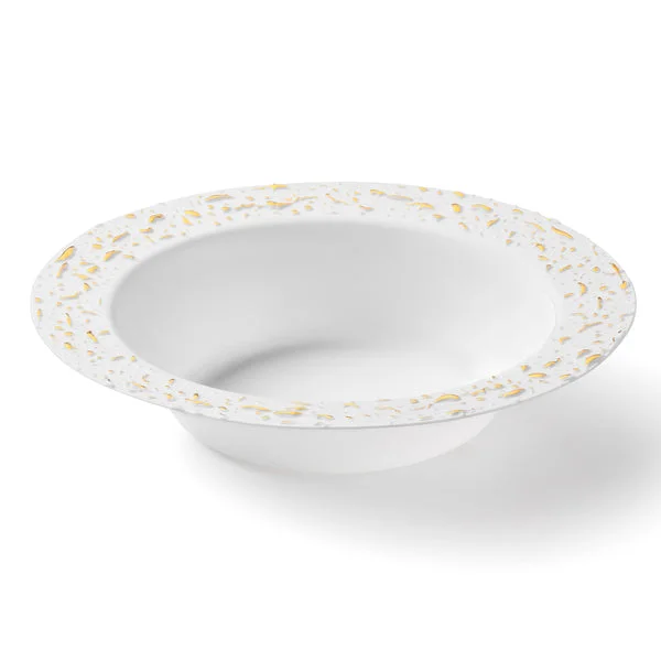 dinnerware set for hosting intimate family dinners-White and Gold Round Plastic Bowls 12oz - Pebbled