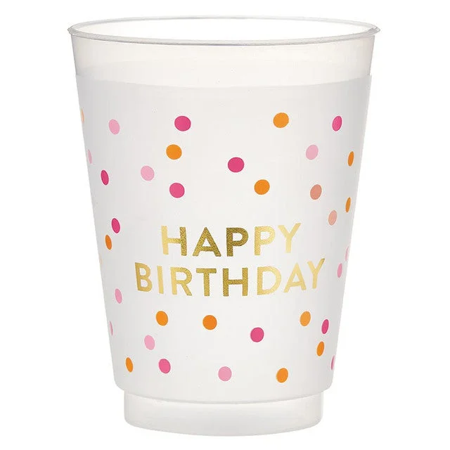 large insulated mugs for winter mornings-Party Cups - Frosted - Happy Birthday - Gold Foil