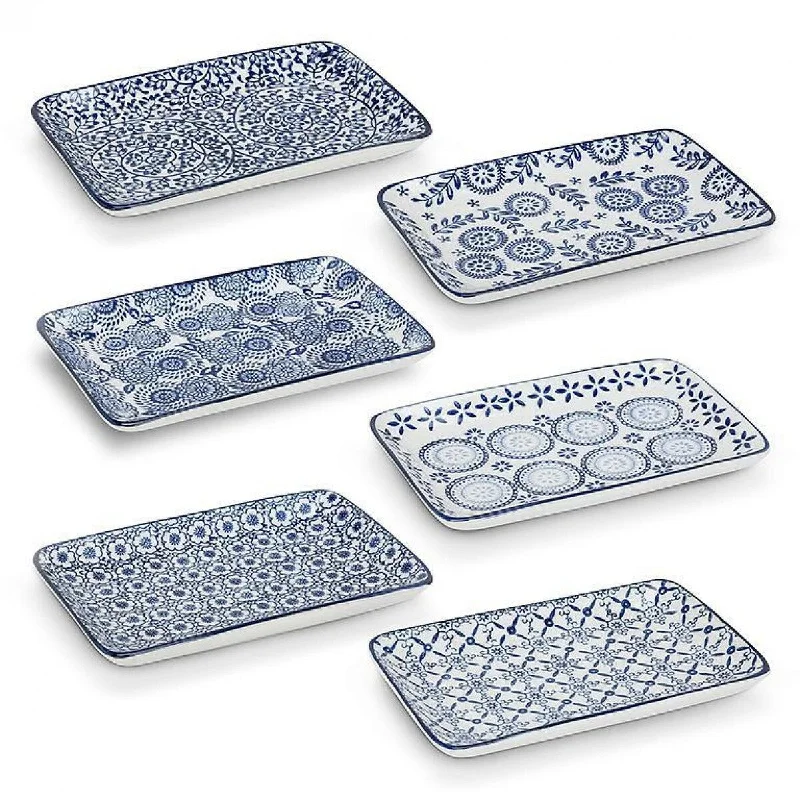 kids’ dinner plates with educational designs-Set Of 6 Assorted Patterns Rectangle Plate