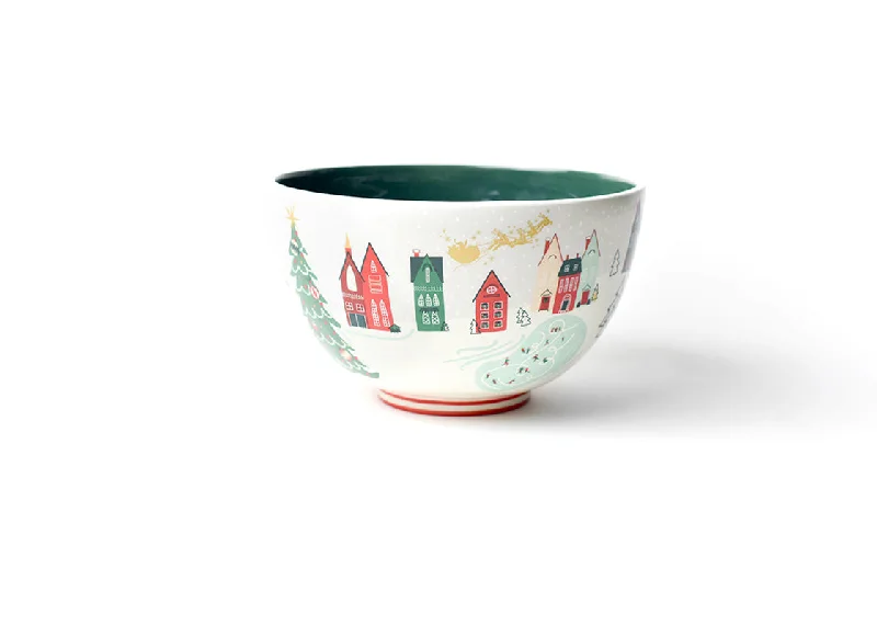 durable dinnerware set for daily family meals-Christmas in the Village Scene 9in Footed Bowl