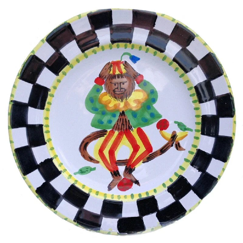 high-quality dinnerware for large parties-Handmade 'Monkey Business' Circus Monkey Decorative Dinner Plate (Italy)