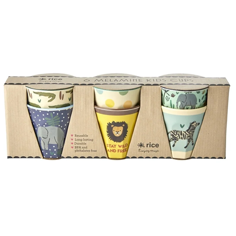 insulated mugs for winter travel-RICE Jungle Print Melamine Childrens Cup 6-pack