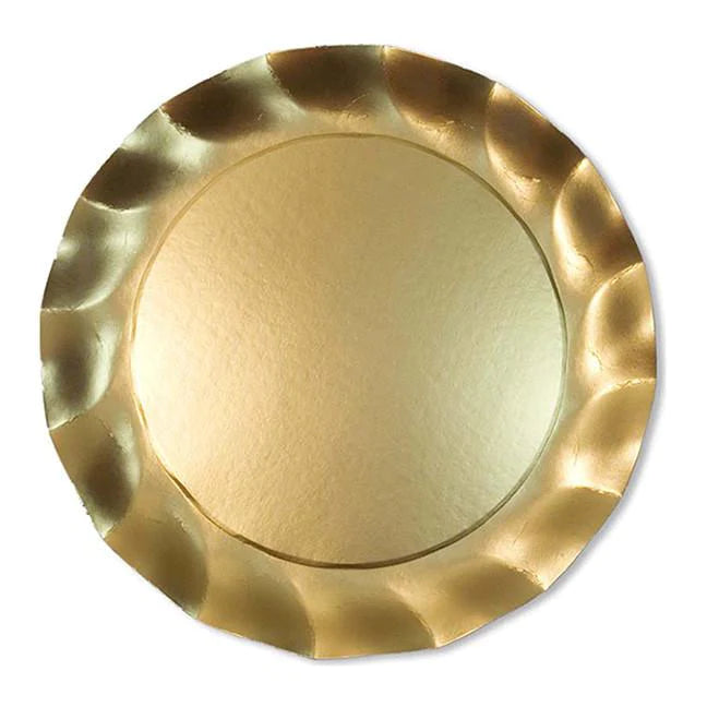 dinnerware set with matching serving bowls-Sophistiplate Wavy Charger Plate Satin Gold