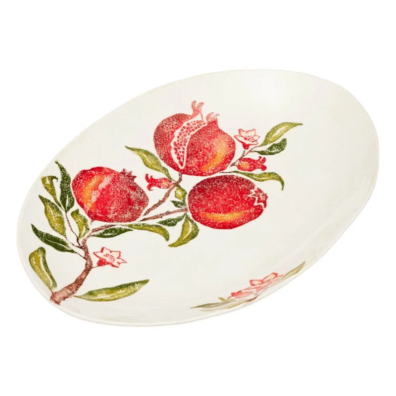 unbreakable plastic plates for outdoor events-Ceramiche Fabbro Pomegranate Shallow Oval Bowl 48cm