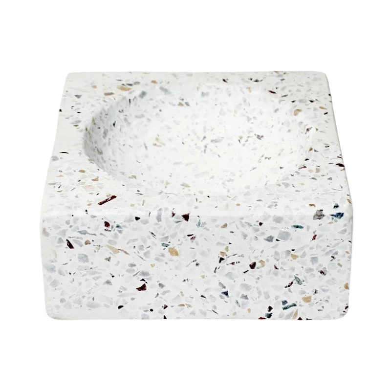 luxury dinnerware for holiday dinners-Sq. White Terrazzo w/ Multi Colored Chips Bowl -ST - White