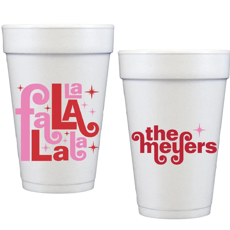 funny coffee mugs for family celebrations-fa la la | styrofoam cups