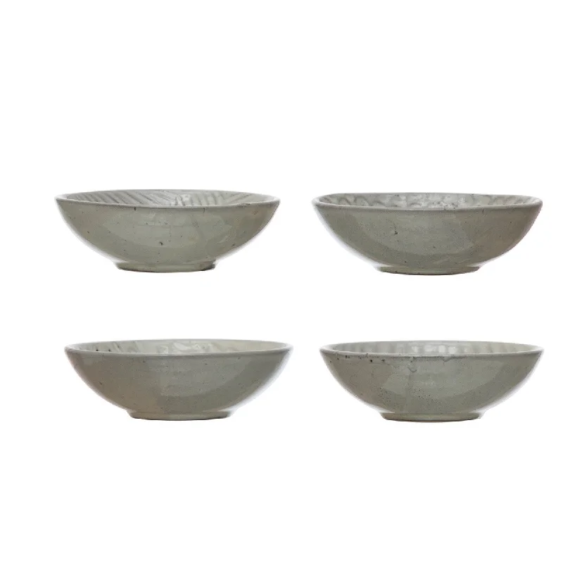 dinnerware set with modern geometric shapes-Round Debossed Stoneware Bowl - 4.5"L x 4.5"W x 1.3"H