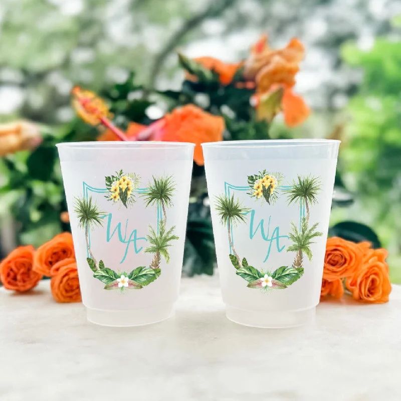 high-quality ceramic travel mugs for daily use-Custom Full Color Palm Tree Crest Shatterproof Cups