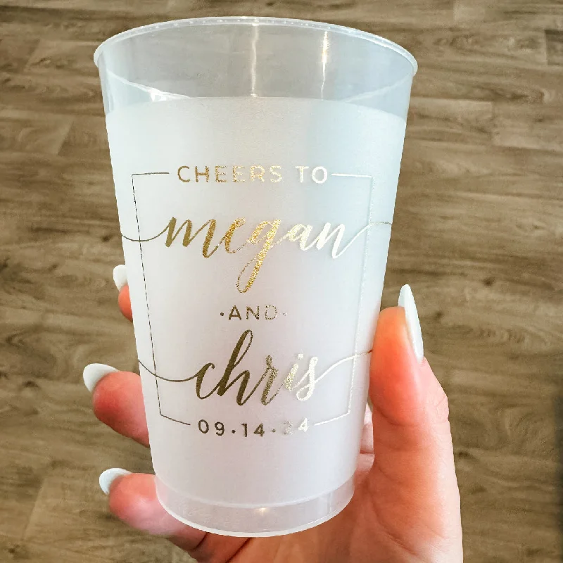 personalized coffee mugs with wedding dates-Custom "Cheers To" Shatterproof Cups