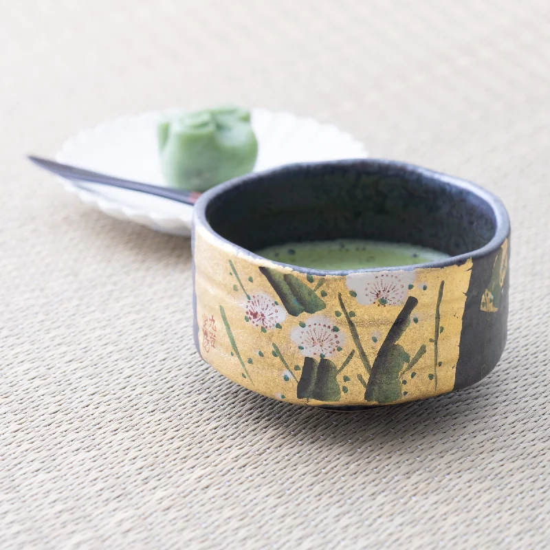 eco-friendly bamboo dinnerware for sustainable dining-White Plum Kutani Matcha Bowl Chawan