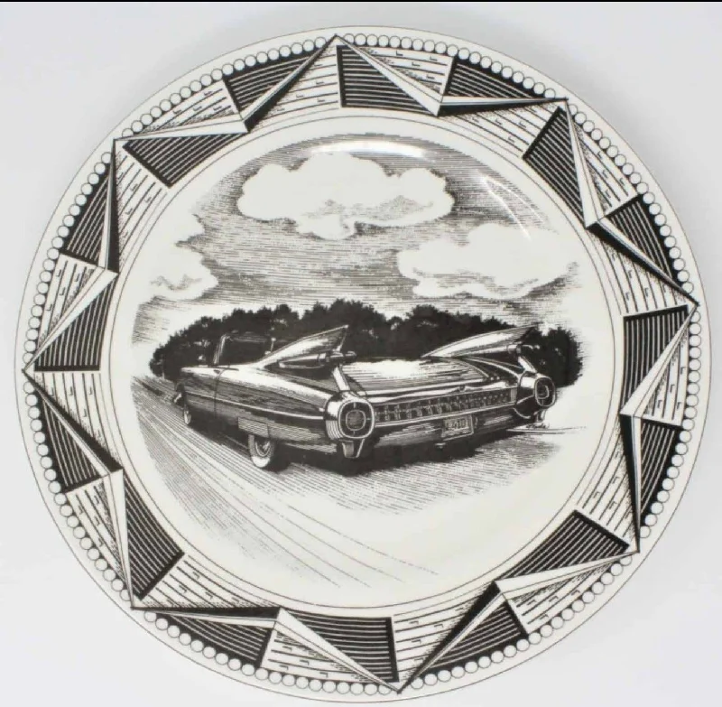 modern dinnerware with sleek lines and shapes-Dinner Plate, Slice of Life, 1959 Cadillac Coupe DeVille, Marla Shega