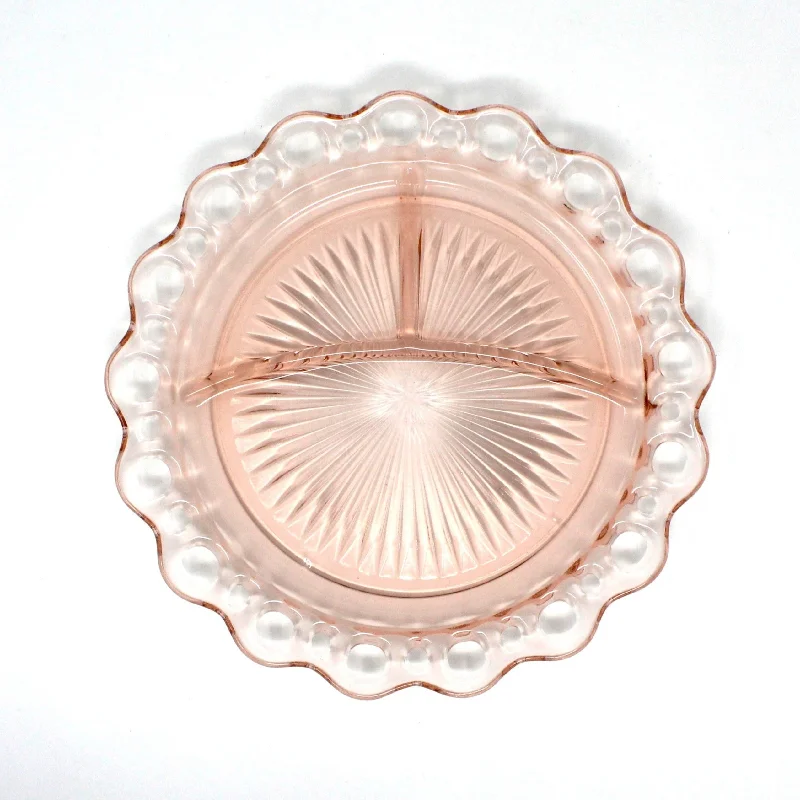 high-quality dinner plates for hosting parties-Plate / Grill Plate, Anchor Hocking, Pink Depression Glass, Lace Edge (Old Colony), Vintage