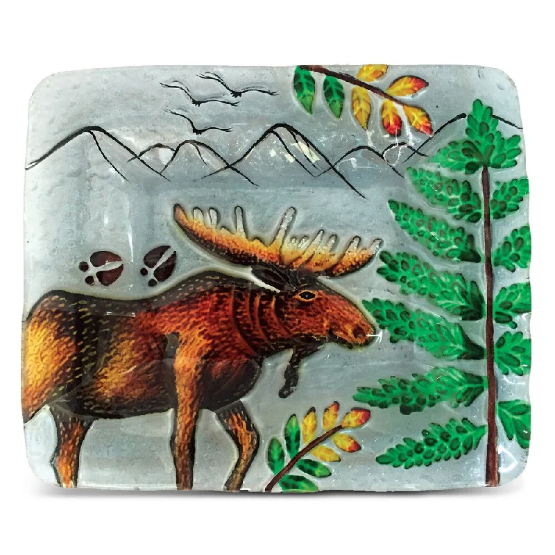 eco-conscious dinnerware for everyday use-Puzzled Moose Clear and Multicolor Glass 7-inch Rectangular Plate (Pack of 4)