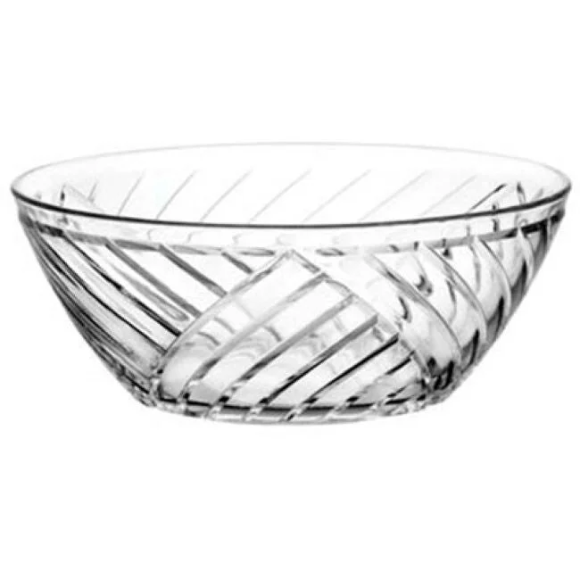 premium dinner plates with intricate details-Zanzer Alternating Etched Diagonal Large Glass Salad And Fruit Bowl - 71 Oz