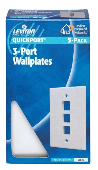 casual dinner plates for casual hosting-Leviton C32-41080-3wp White 1-Gang Quickport 3-Port Wallplate