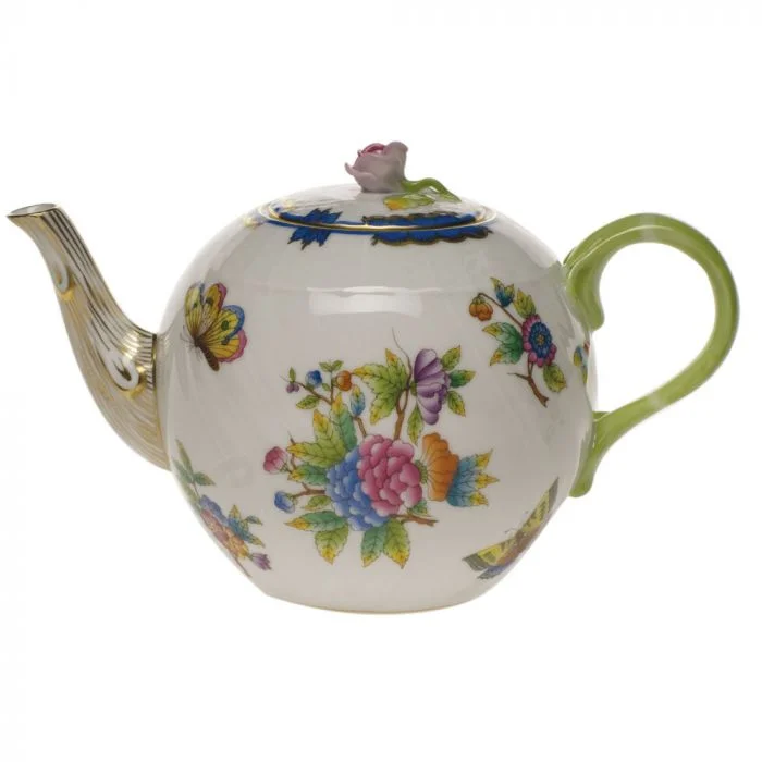 elegant dinner plates with floral designs-Queen Victoria Teapot w/ Rose