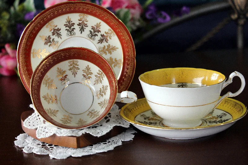 custom coffee mugs with names for birthday gifts-Two Royal Grafton Teacups, Wide Mouth, Gilt Overlay, Vintage Cups & Saucers 16820