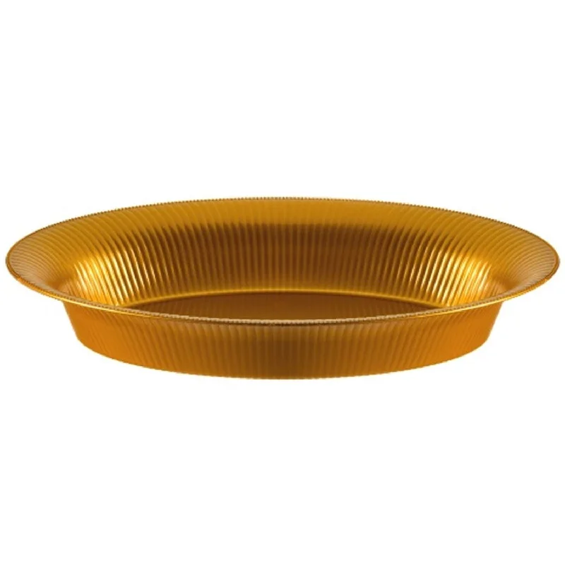 modern dinnerware with sleek lines and shapes-Ridged Gold Oval Plastic Bowl 11'' x 16''