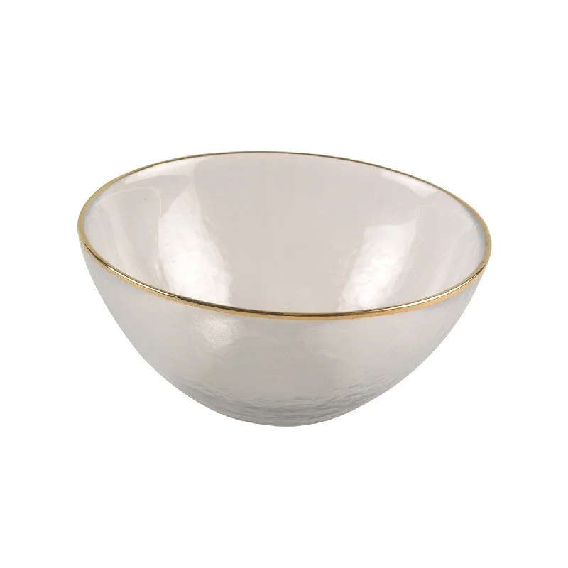 durable dinnerware for restaurant-style dining-Ice Glass Bowl w/ Gold Rim 6.25" Dia Clear w/ Gold