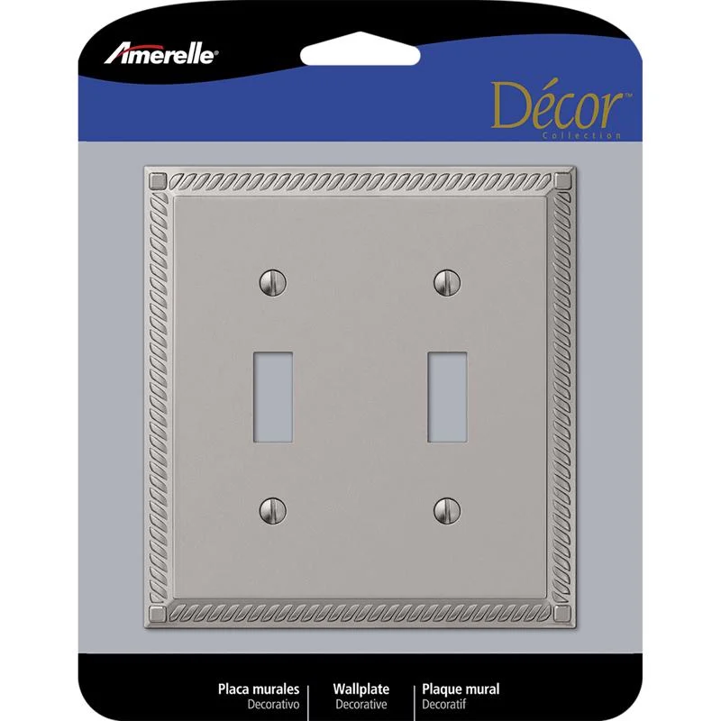 dinner plates with minimalistic designs-Amerelle Georgian Satin Nickel 2 gang Die-Cast Metal Toggle Wall Plate 1 pk