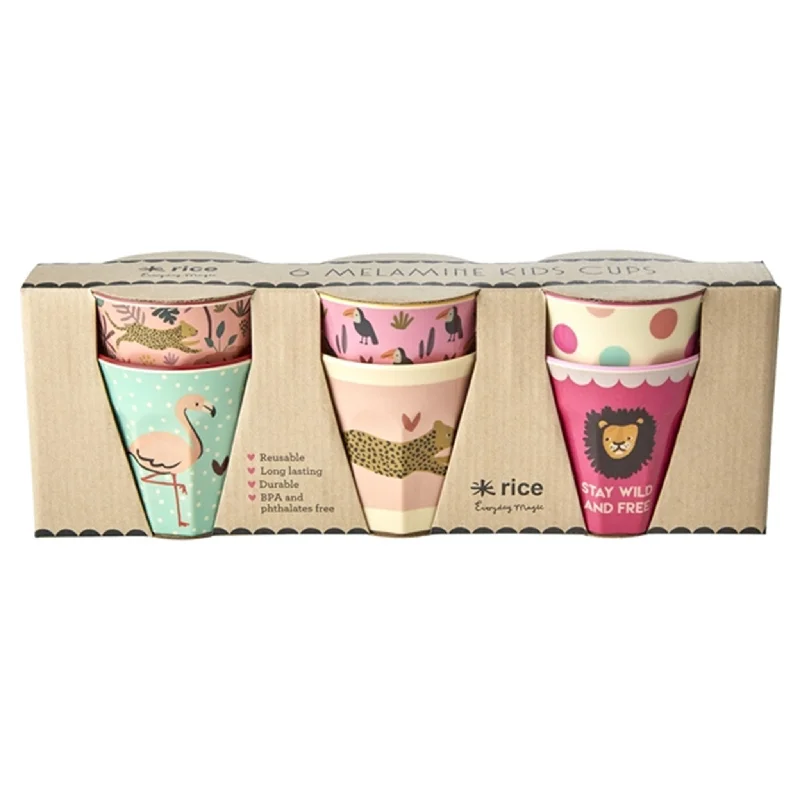 funny ceramic coffee cups for family-RICE Jungle Print Melamine Childrens Cup 6-pack