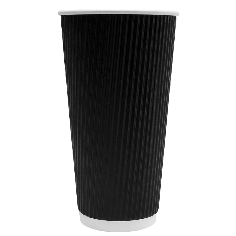 custom travel mugs with your logo-Disposable Coffee Cups - 20oz Ripple Paper Hot Cups - Black (90mm) - 500 ct