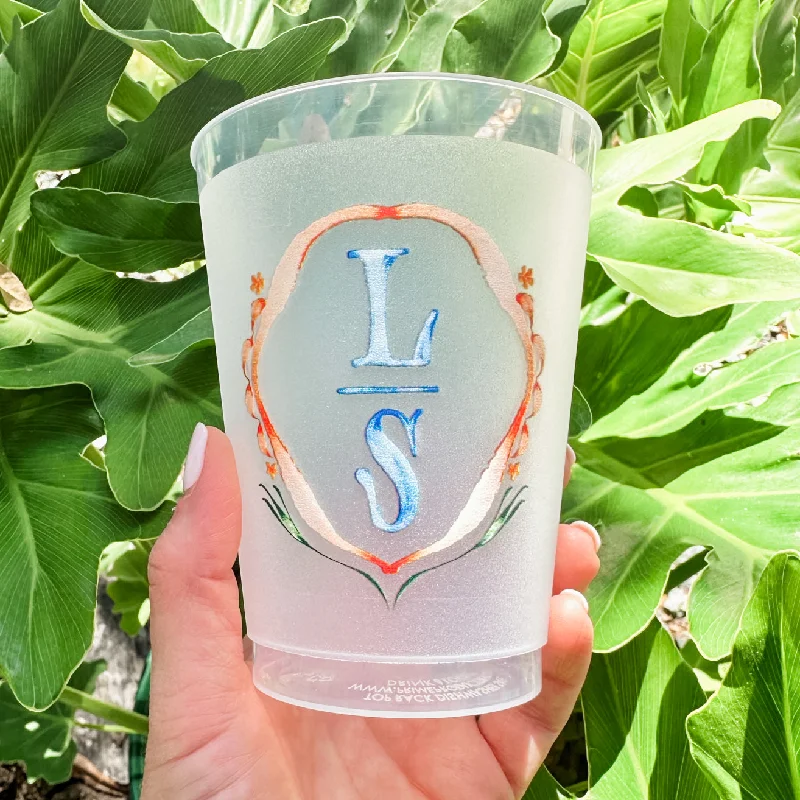 custom coffee mugs for wedding anniversaries-Custom Watercolor Initial Crest Shatterproof Cups