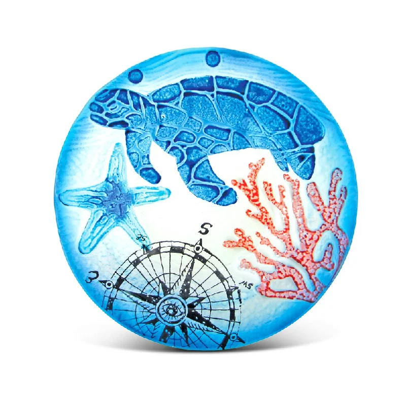 chic dinnerware for hosting intimate dinners-Puzzled Multicolored Glass 8-inch Sea Turtle Decorative Plate (Pack of 4)