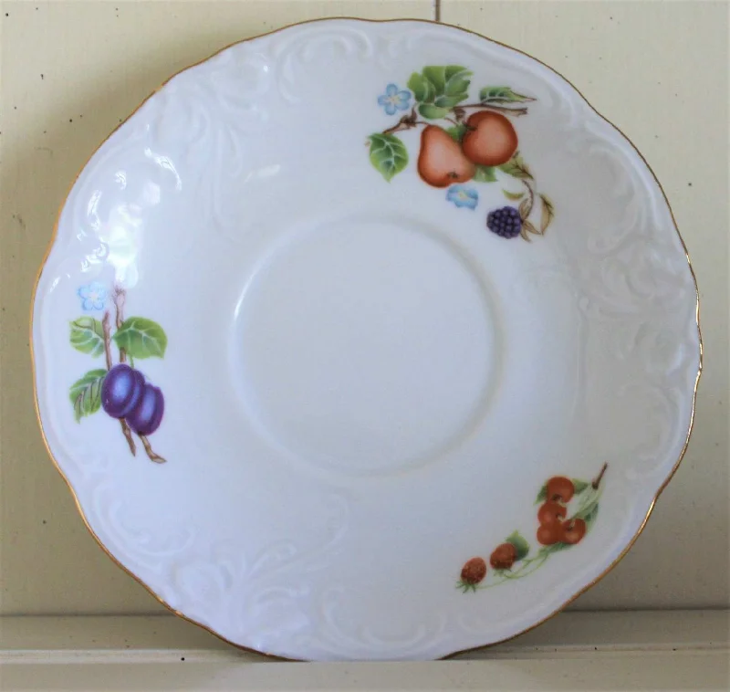 bamboo dinner plates for outdoor dining-Saucers, Royal Kent, Fruit Garland, Poland, Vintage