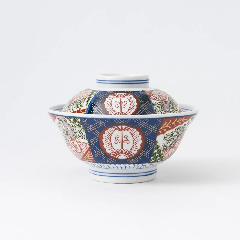 vintage-inspired dinner plates for nostalgic dining-Nishiki Sakura Mino Ware Donburi Rice Bowl with Lid M