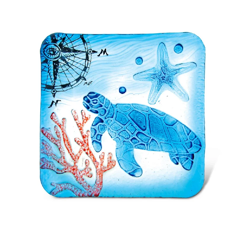 high-quality dinnerware for dinner parties-Puzzled Sea Turtle Blue Glass 8-inch Square Plate (Pack of 4)