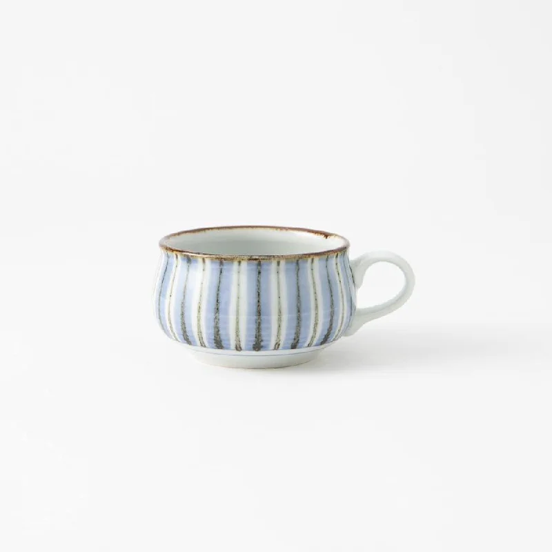 modern porcelain dinnerware for family dinners-Blue Stripe Soup Cup