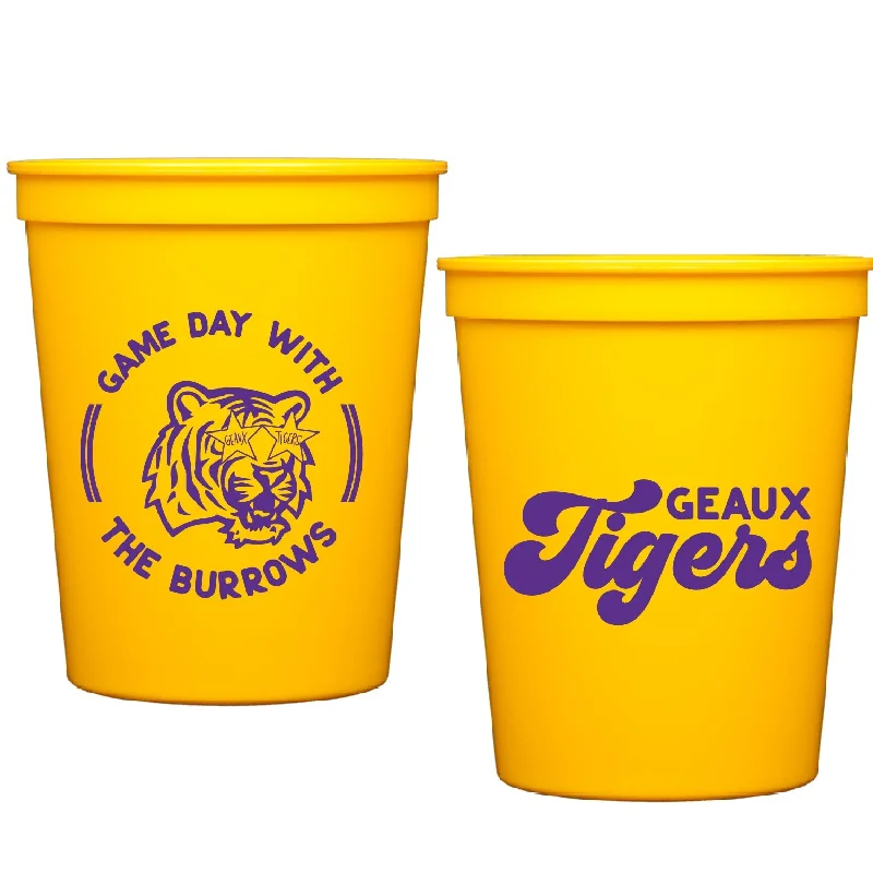 custom travel mugs for keeping drinks warm-lsu game day | stadium cups