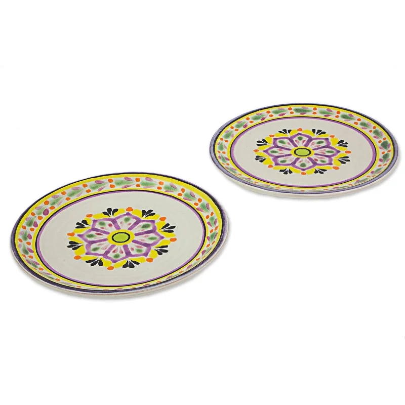 casual dinnerware for rustic gatherings-Handmade Majolica ceramic dessert plates,(Mexico)