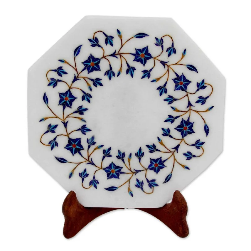 stackable dinner plates for easy storage-Novica Handmade Midnight Jasmine Marble Inlay Decorative Plate