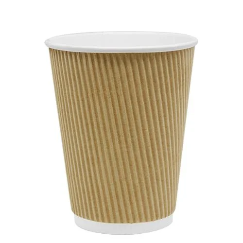 eco-friendly ceramic mugs for hot beverages-Disposable Coffee Cups - 12oz Ripple Paper Hot Cups - Kraft (90mm) - 500 ct