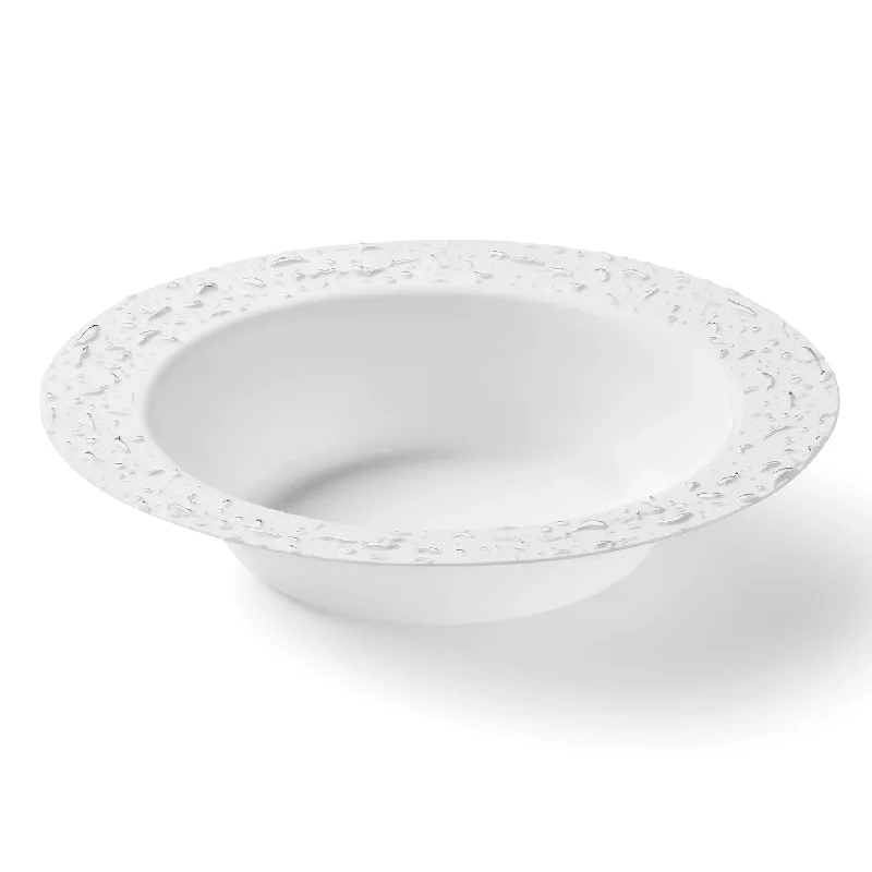 eco-friendly disposable plates for family gatherings-White and Silver Round Plastic Bowls 12oz - Pebbled