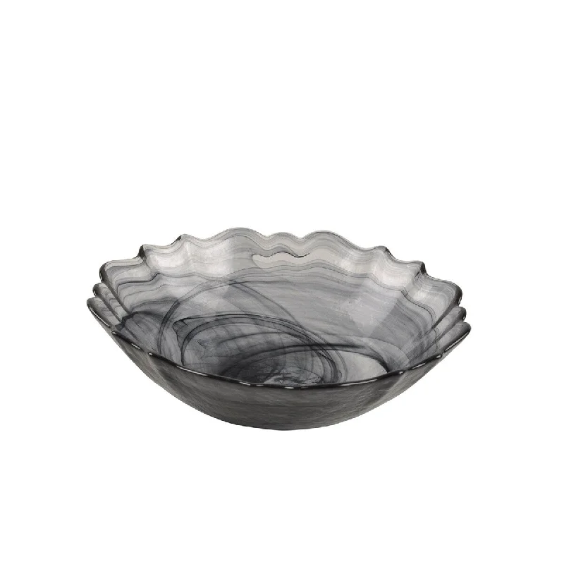 reusable dinner plates for large events-Set of 4 Swirl Glass Black Bowls 6.75"Dia Alabaster Black