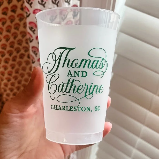 personalized mugs for outdoor adventures-Colored Ink Script Names Shatterproof Wedding Cups