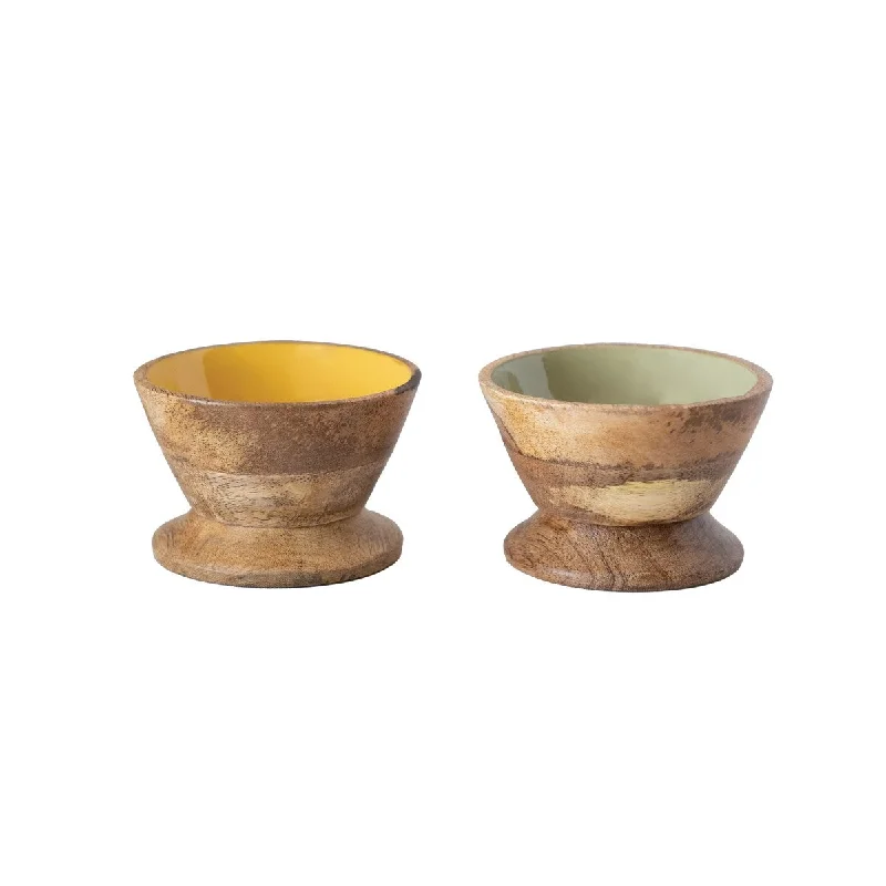 modern dinner plates with clean and simple designs-Enameled Mango Wood Footed Bowl - 4.0"L x 4.0"W x 2.8"H