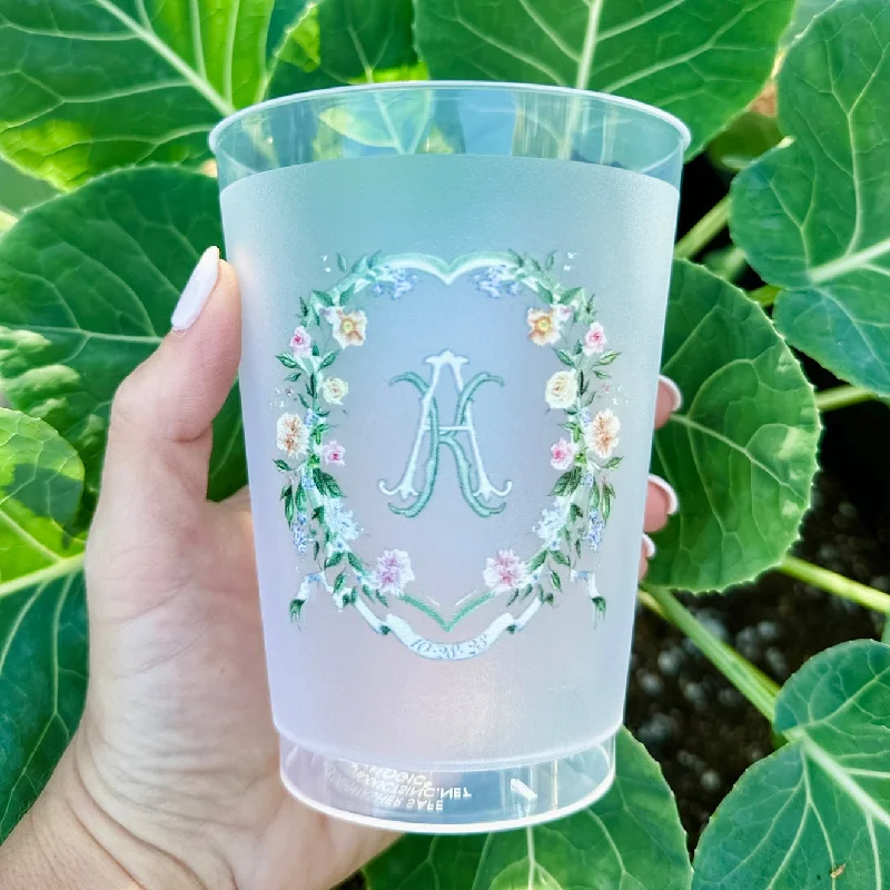 unique travel mugs with funny designs-Full Color Floral Monogrammed Shatterproof Cups