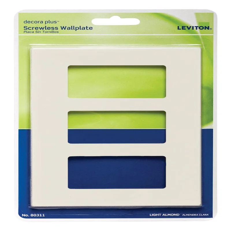 kids’ dinner plates with fun and colorful shapes-Leviton Decora Plus Almond 3 gang Polycarbonate Decorator Screwless Wall Plate 1 each