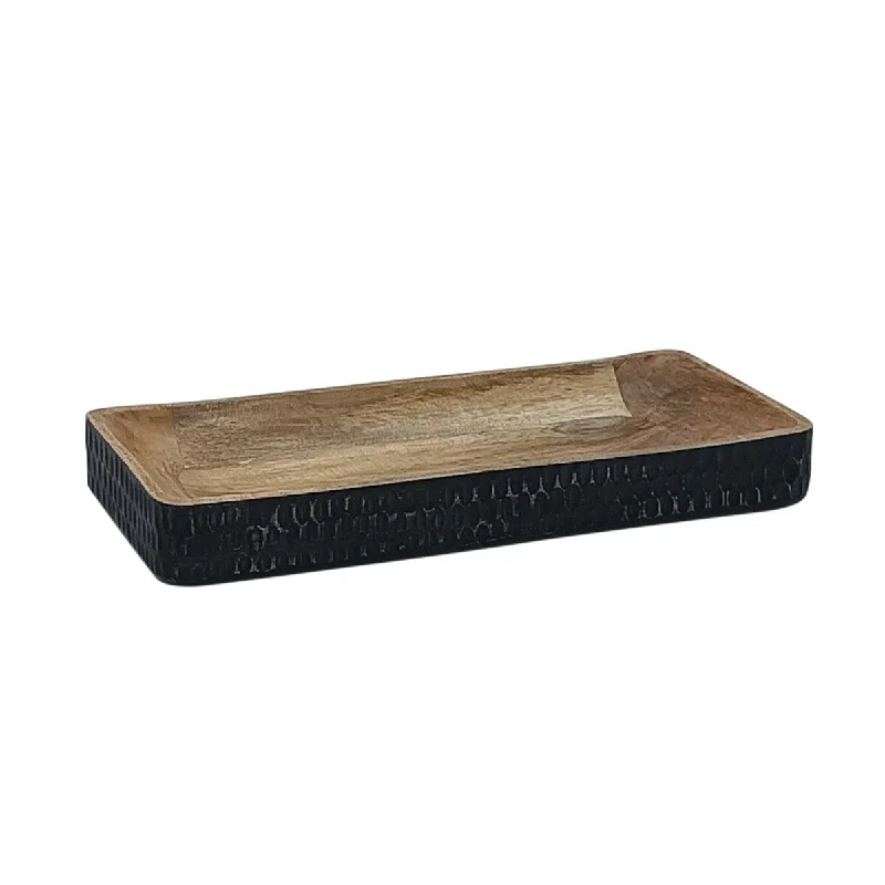 modern dinnerware with vibrant color accents-Wooden Carved Rectangular Dough Bowl Natural & Black Length 21" -ST - Black & Natural - Black & Natural