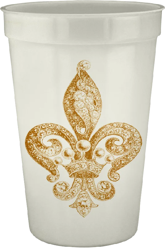 insulated coffee mugs for daily commuters-Jewel Fleur De Lys 16oz Pearlized Cups